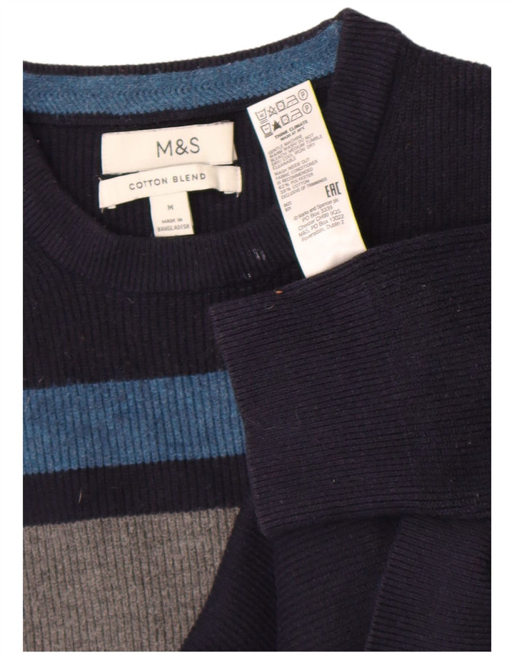 Marks & Spencer Ανδρικό πουλόβερ με λαιμόκοψη μεσαίου μπλε χρώματος