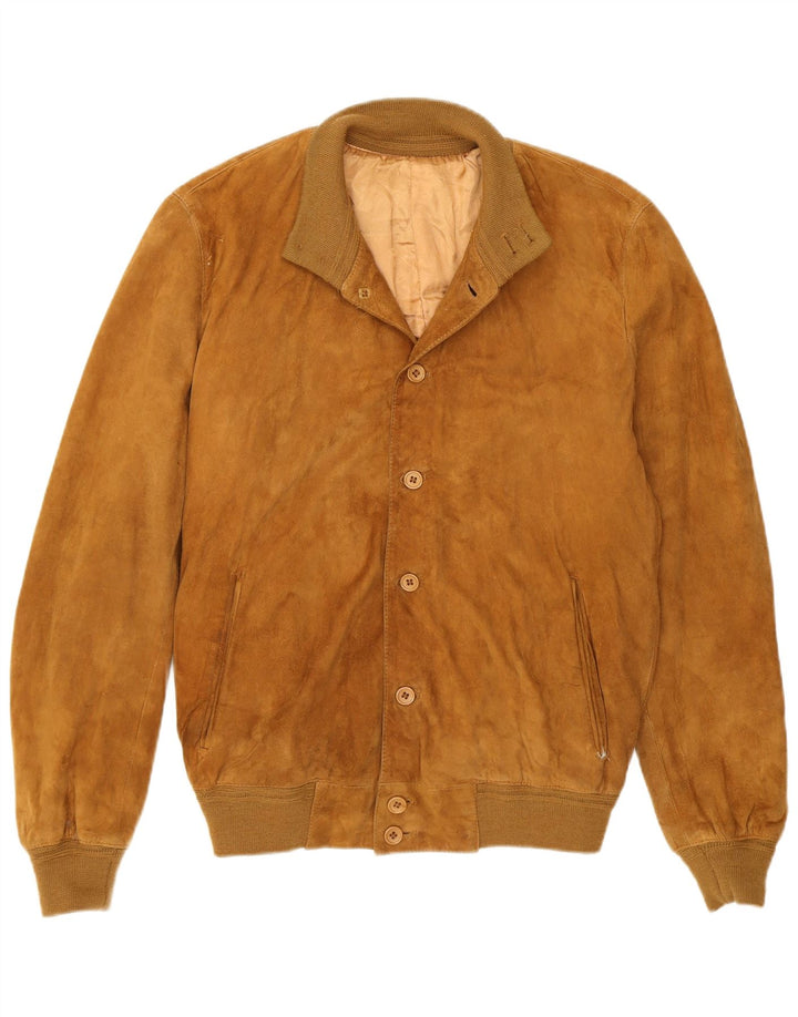 Vintage Ανδρικό Suede Bomber Jacket IT 50 Medium Beige Leather