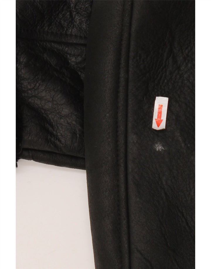 Vintage Γυναικείο Παλτό Shearling EU 40 Δερμάτινο μεσαίο μαύρο