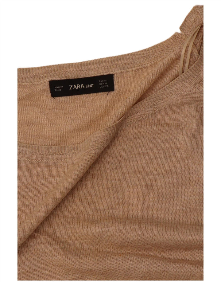 Zara Γυναικείο πουλόβερ με λαιμόκοψη μεγάλου μεγέθους UK 14 Medium Beige