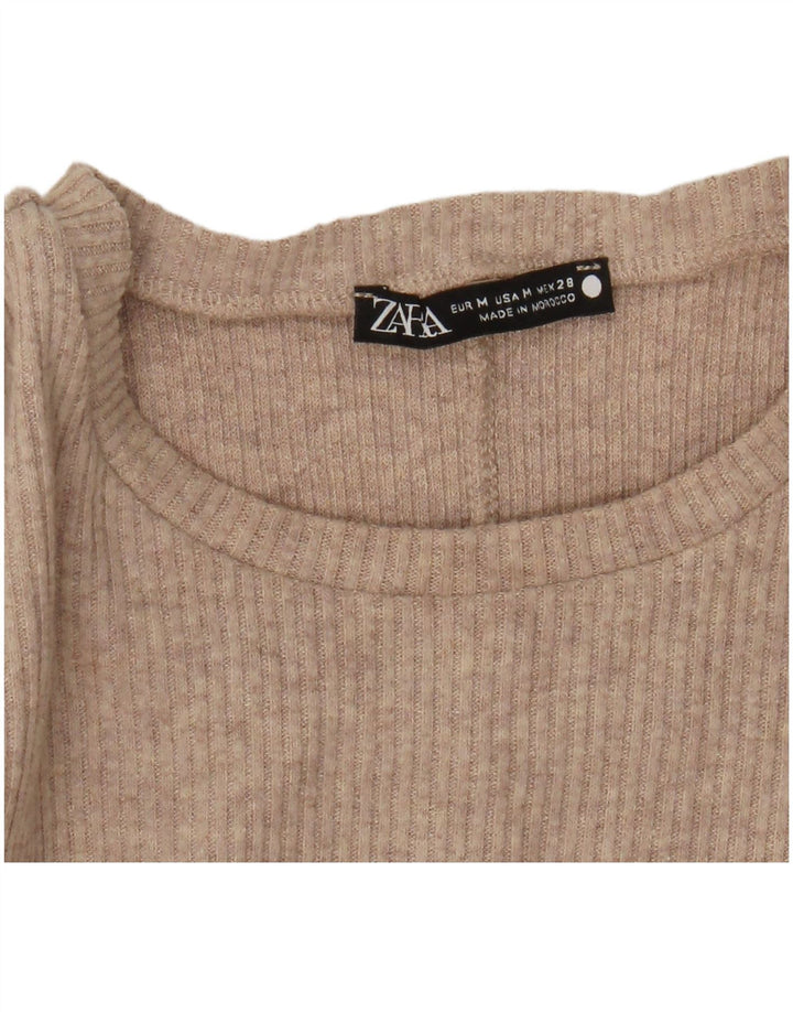 Zara Γυναικείο μακρυμάνικο Maxi Φόρεμα UK 12 Medium Beige