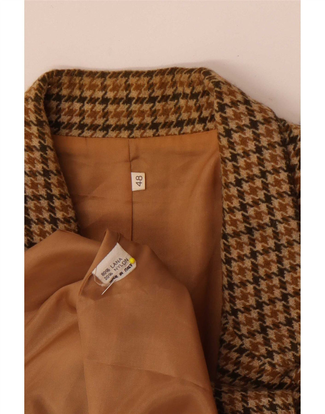 Vintage γυναικείο τζάκετ με 2 κουμπιά σακάκι IT 48 XL Καφέ Houndstooth Μαλλί