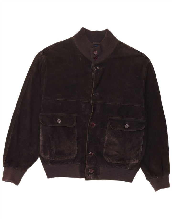 Vintage Ανδρικό Suede Bomber Jacket IT 48 Medium Black Leather