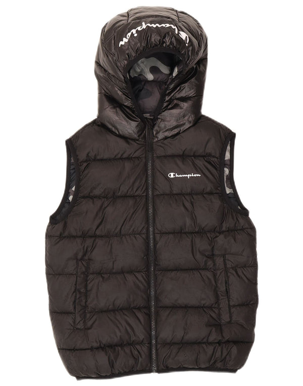 Champion Boys Graphic Hooded Gilet 11-12 Years Large Black Polyester