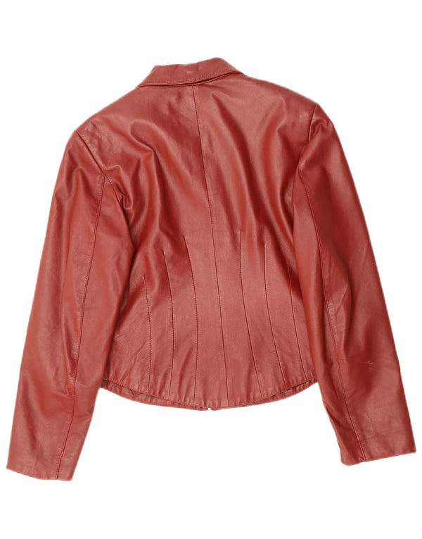 Vintage Γυναικείο Δερμάτινο Μπουφάν UK 14 Μεγάλο Κόκκινο Δερμάτινο