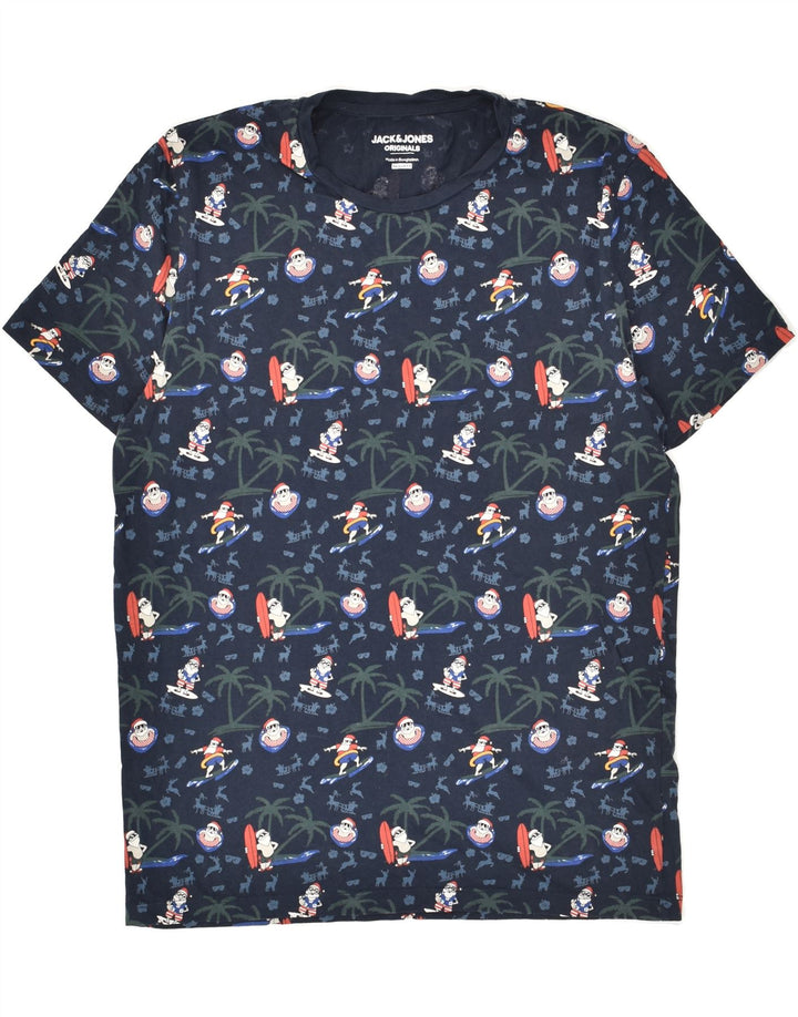 JACK & JONES Mens Originals Abstract Pattern T-Shirt Top Medium Navy Blue | Vintage Jack & Jones | Thrift | Second-Hand Jack & Jones | Used Clothing | Messina Hembry 