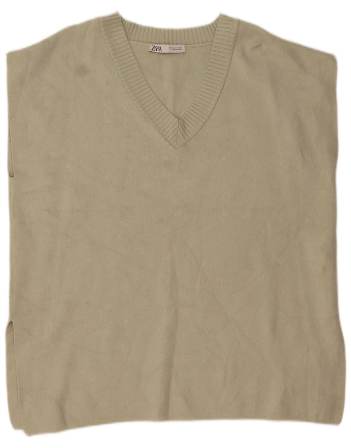 Zara Γυναικείο Γιλέκο μεγάλου μεγέθους Tank Top UK 14 Medium Khaki Viscose