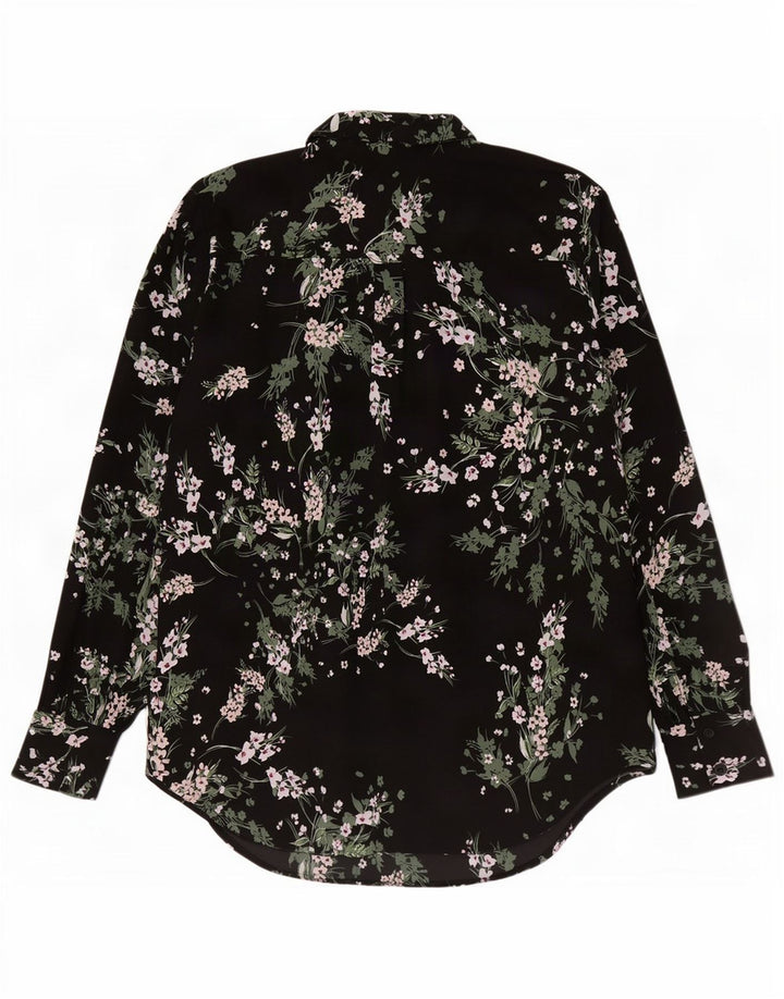 Vintage γυναικείο πουκάμισο μπλούζα UK 12 Medium Black Floral