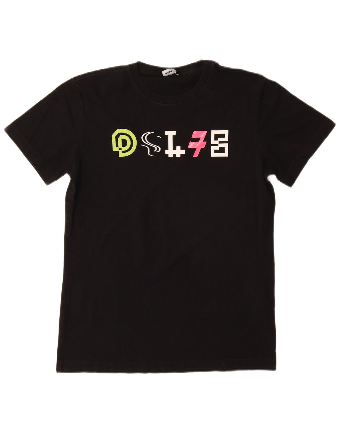 Diesel Γυναικείο γραφικό T-Shirt Top UK 10 Small Black Βαμβακερό