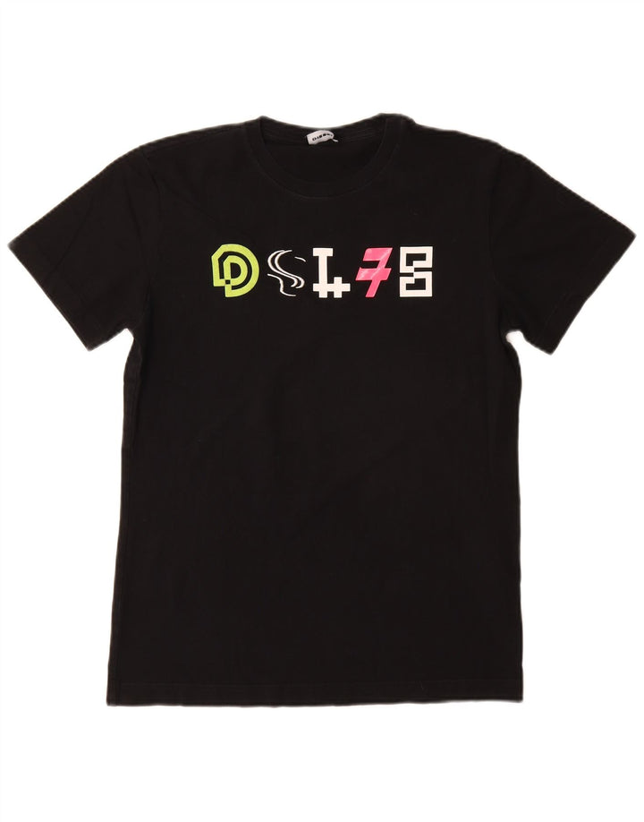 Diesel Γυναικείο γραφικό T-Shirt Top UK 10 Small Black Βαμβακερό