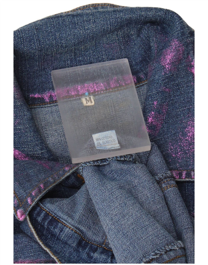 Vintage Γυναικείο Crop Τζιν Μπουφάν UK 12 Medium Blue Tie Dye Cotton