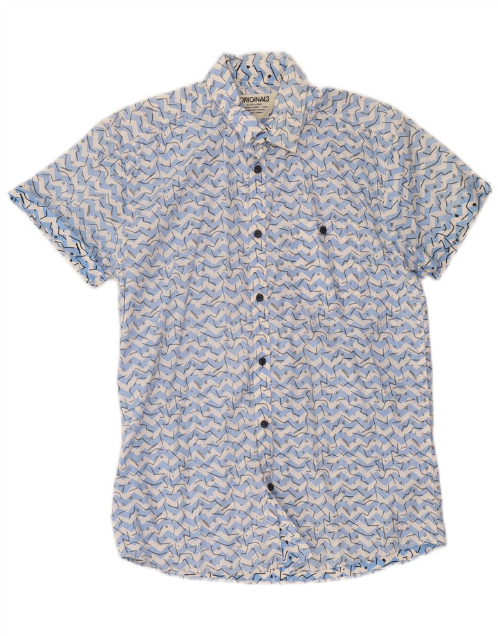 Jack & Jones Ανδρικό κοντομάνικο πουκάμισο Μεσαίο μπλε γεωμετρικό βαμβακερό