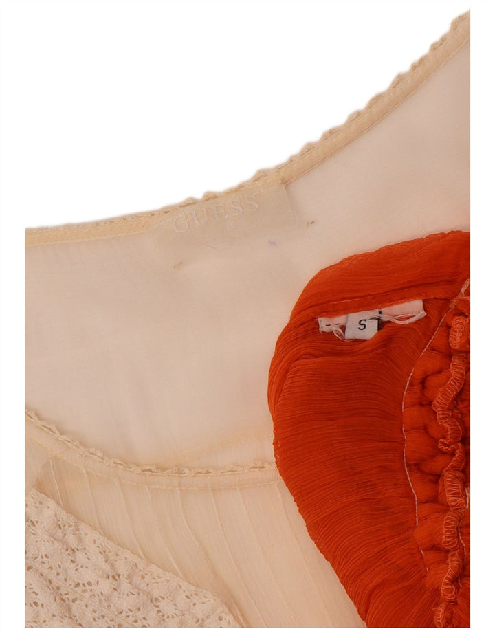 GUESS Womens See Through Blouse Top 10 Small Red Colourblock