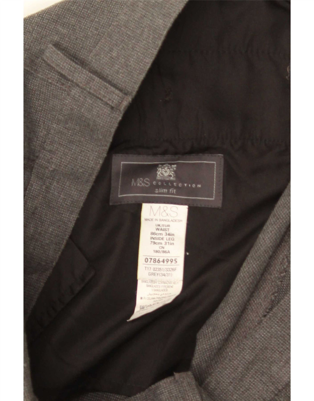 Marks & Spencer Ανδρικό Slim Fit Παντελόνι W34 L31 Grey Polyester