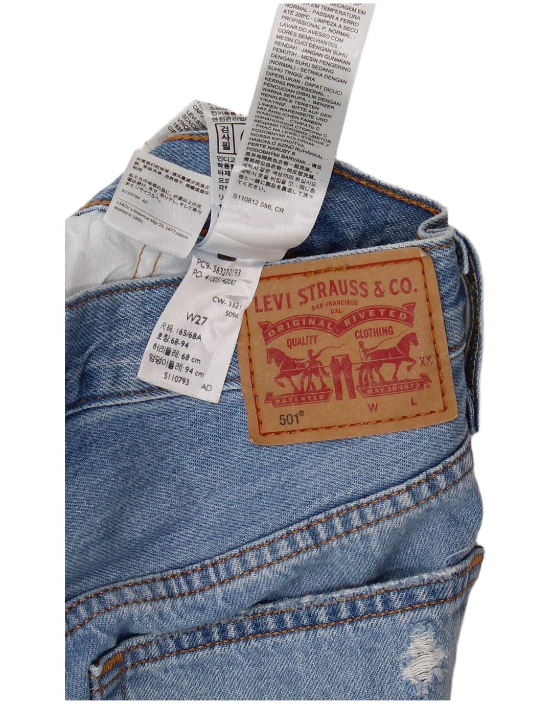 LEVI'S Womens 501 Distressed τζιν σορτς W27 μικρό μπλε βαμβακερό