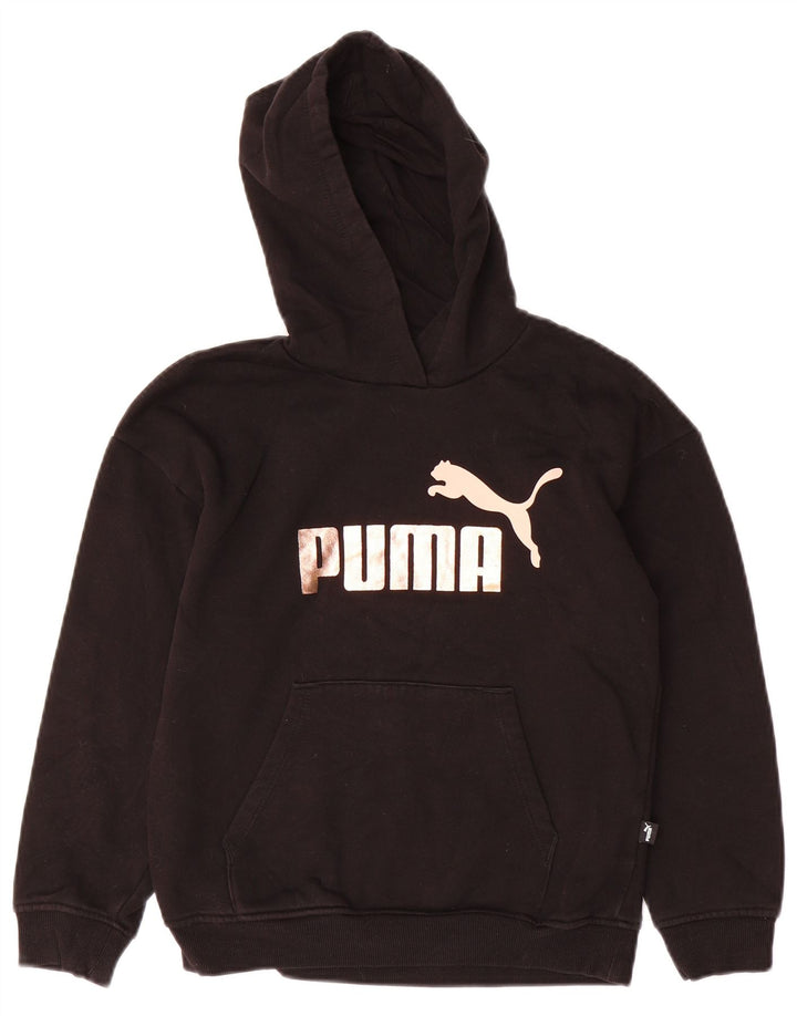 PUMA Girls Graphic Hoodie Jumper 11-12 ετών Μαύρο βαμβακερό