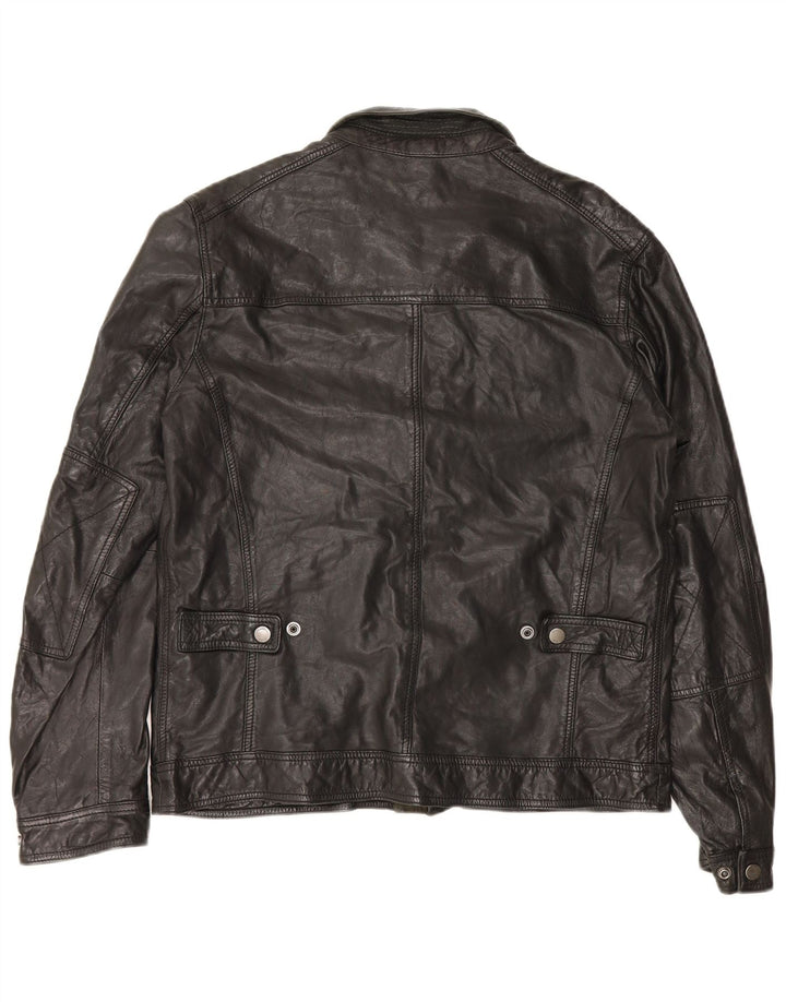 Massimo Dutti Ανδρικό Δερμάτινο Μπουφάν UK 42 XL Μαύρο Sheepskin