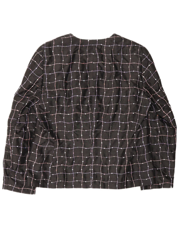 Elegance Womens Shirt Blouse UK 16 Large Black Check Silk