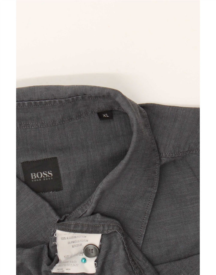Ανδρικό κοντομάνικο πουκάμισο Hugo Boss XL Γκρι βαμβακερό