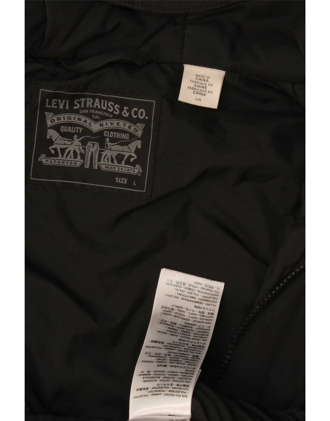 Ανδρικό μπουφάν με κουκούλα Levi's UK 40 μεγάλο μαύρο πολυεστέρα