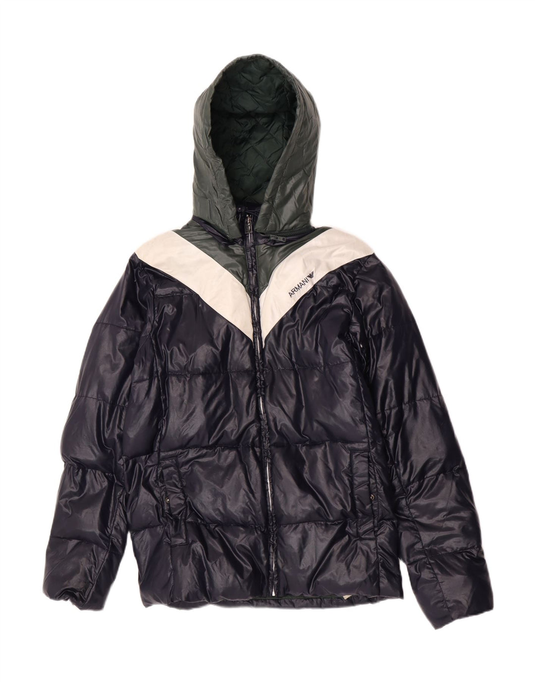 Μπουφάν Armani Junior Boys με κουκούλα με επένδυση 15-16 ετών Navy Blue Colorblock