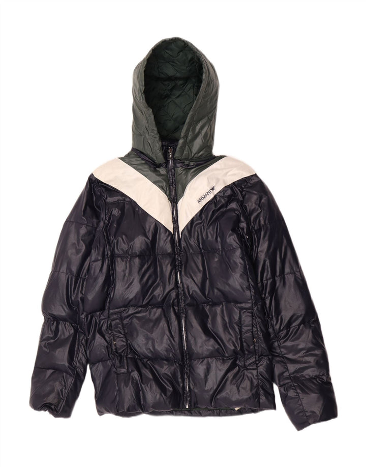 Μπουφάν Armani Junior Boys με κουκούλα με επένδυση 15-16 ετών Navy Blue Colorblock