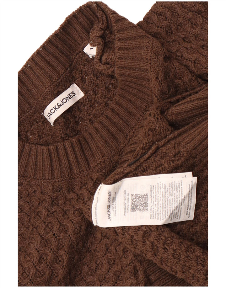 Jack & Jones Ανδρικό πουλόβερ με λαιμόκοψη, μεγάλο καφέ ακρυλικό