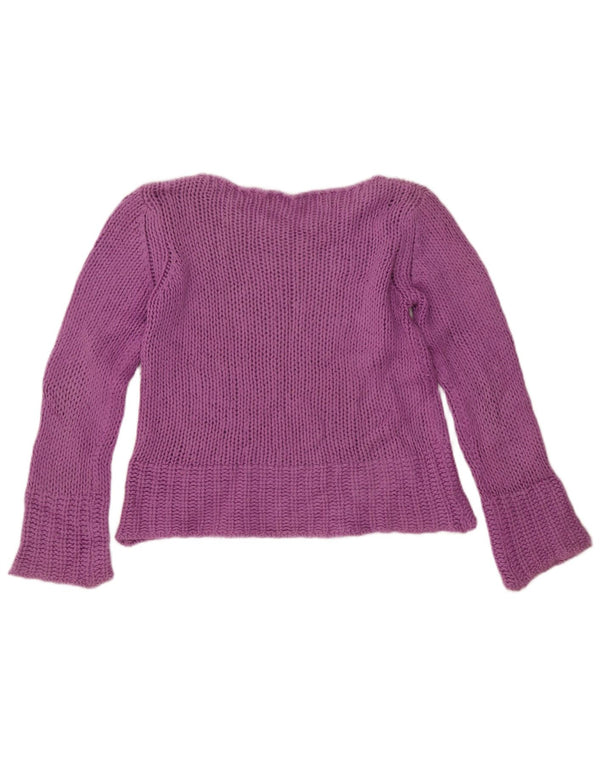 BENETTON Γυναικείο Crop Boat Neck Jumper πουλόβερ UK 10 Small Purple Wool