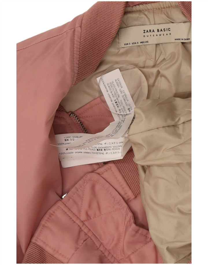 Zara Womens Crop Oversized Bomber Jacket UK 10 Small Pink Polyamide