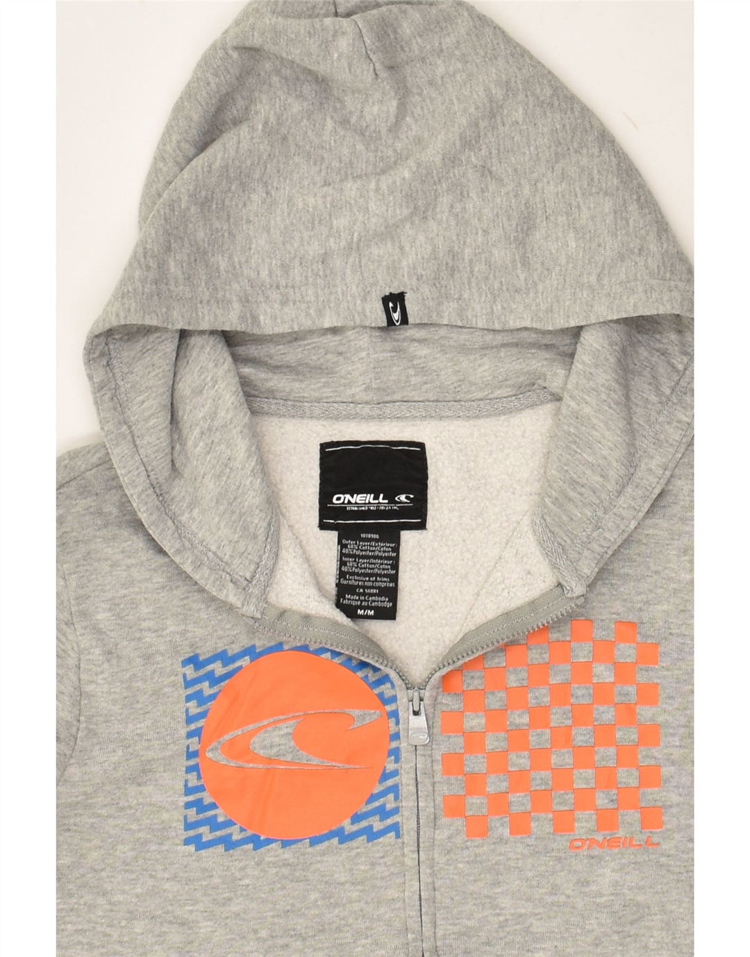 O'NEILL Boys Graphic Zip Hoodie Sweater 15-16 Years Medium Grey Cotton | Vintage O'Neill | Thrift | Second-Hand O'Neill | Used Clothing | Messina Hembry 