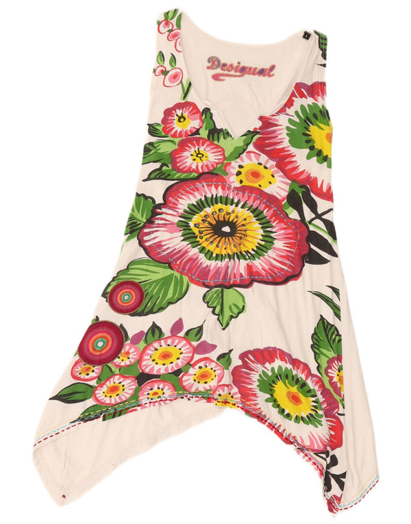 Γυναικείο Desigual Graphic Asymmetric Tunic Top UK 14 Large White Floral