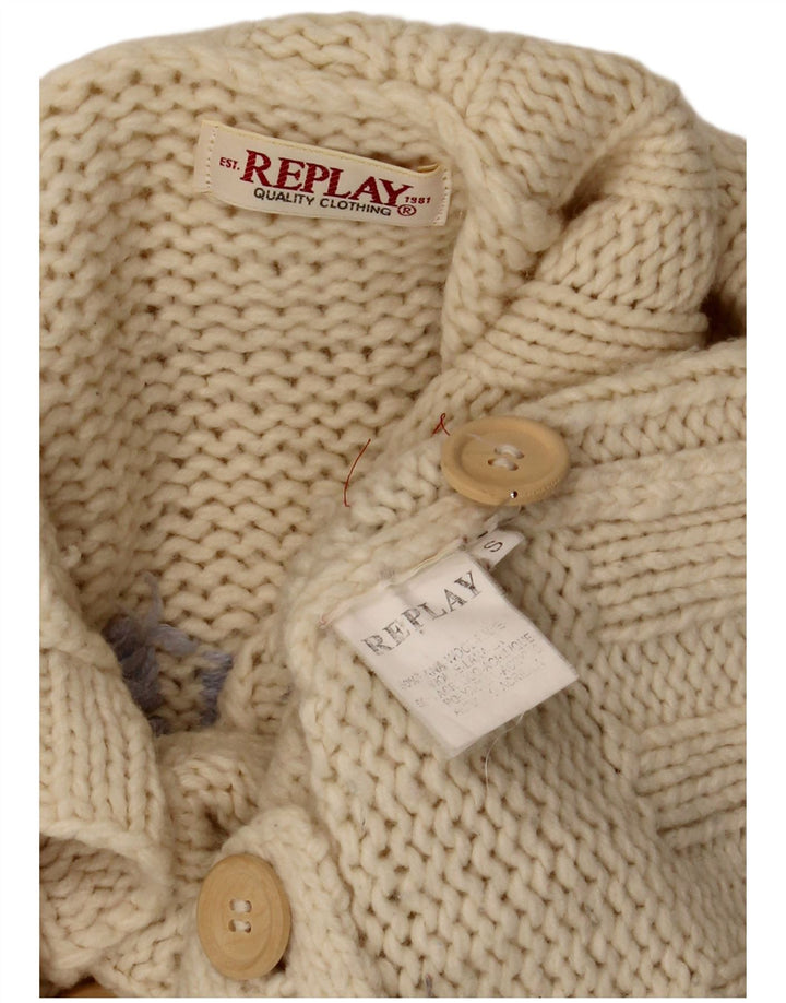 Replay Γυναικείο πουλόβερ με γραφικά ζακέτα UK 10 Small Off White Wool