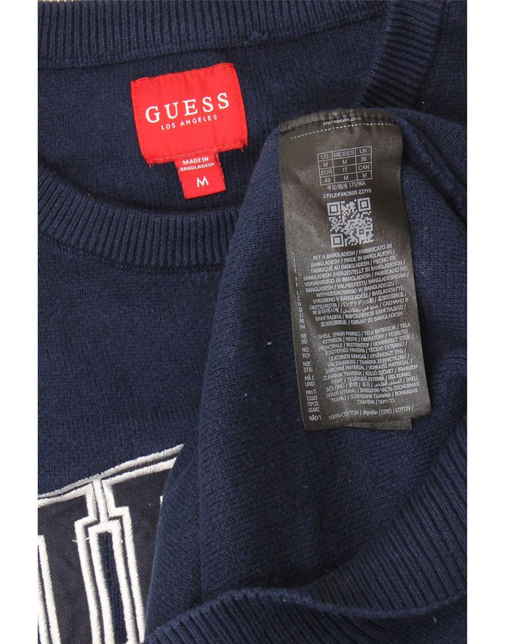 Ανδρικό πουλόβερ Guess Graphic Crew με λαιμόκοψη, μεσαίο μπλε βαμβακερό