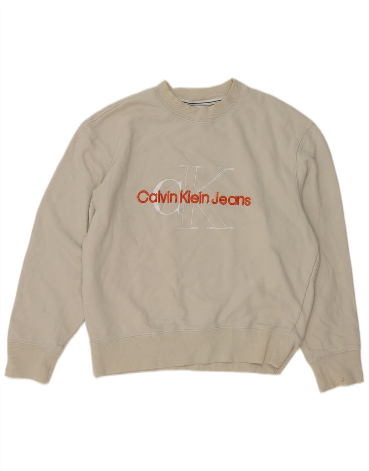 Γραφικό ανδρικό φούτερ Calvin Klein Jeans, μεσαίο από λευκό βαμβακερό