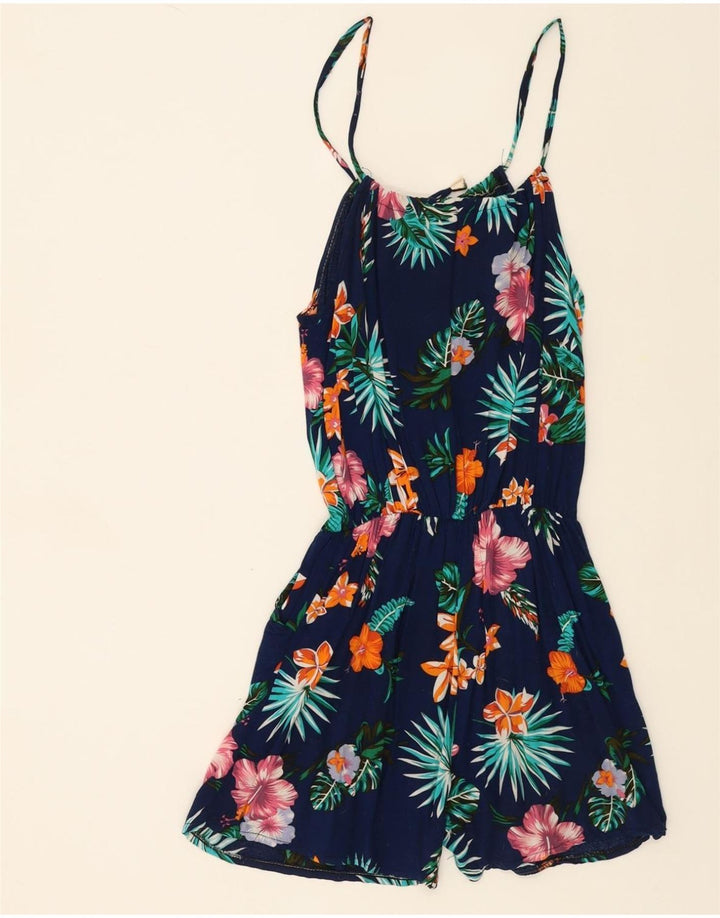 VINTAGE Womens Playsuit UK 12 Medium  Navy Blue Floral Vintage Vintage and Second-Hand Vintage from Messina Hembry 