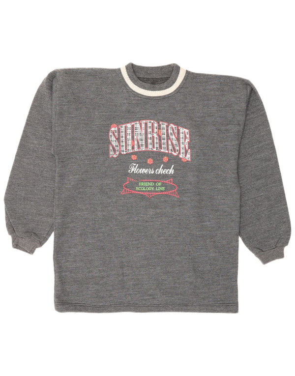 Vintage Γυναικείο Γραφικό Φούτερ Jumper UK 12 Medium Grey