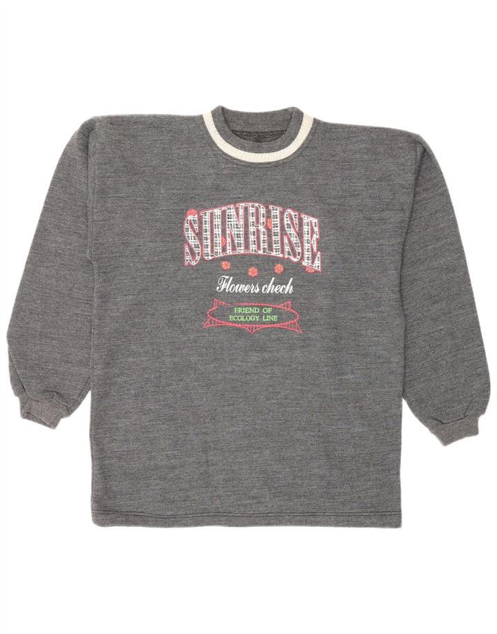 Vintage Γυναικείο Γραφικό Φούτερ Jumper UK 12 Medium Grey