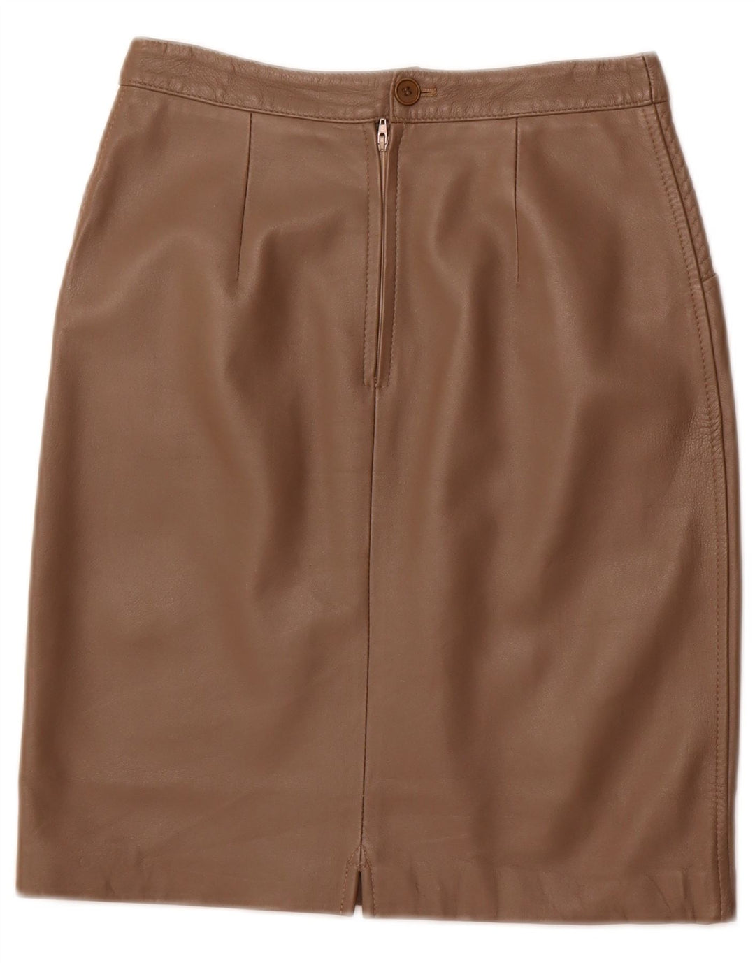 VINTAGE Γυναικεία Ψηλόμεση Δερμάτινη Φούστα IT 42 Medium W26 Καφέ Δερμάτινη