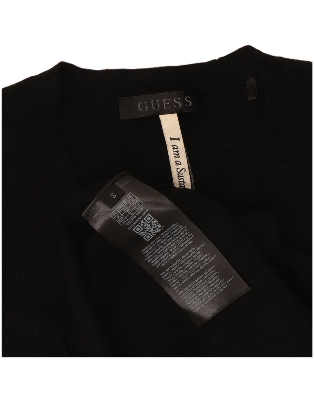 Guess Γυναικείο Crop Top Μακρυμάνικο UK 8 Μικρή Μαύρη Βισκόζη