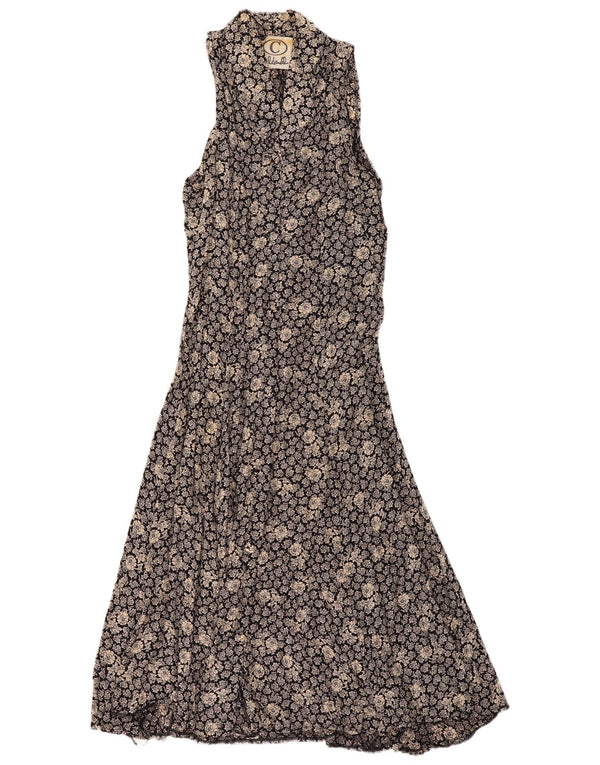 Vintage Γυναικείο Maxi Halter Φόρεμα UK 10 Small Black Floral Viscose