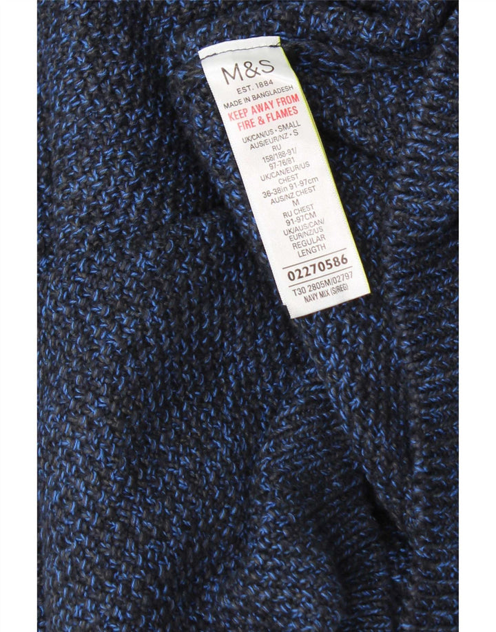 Marks & Spencer Ανδρικό πουλόβερ με λαιμόκοψη από βαμβακερό μικρό μπλε χρώμα