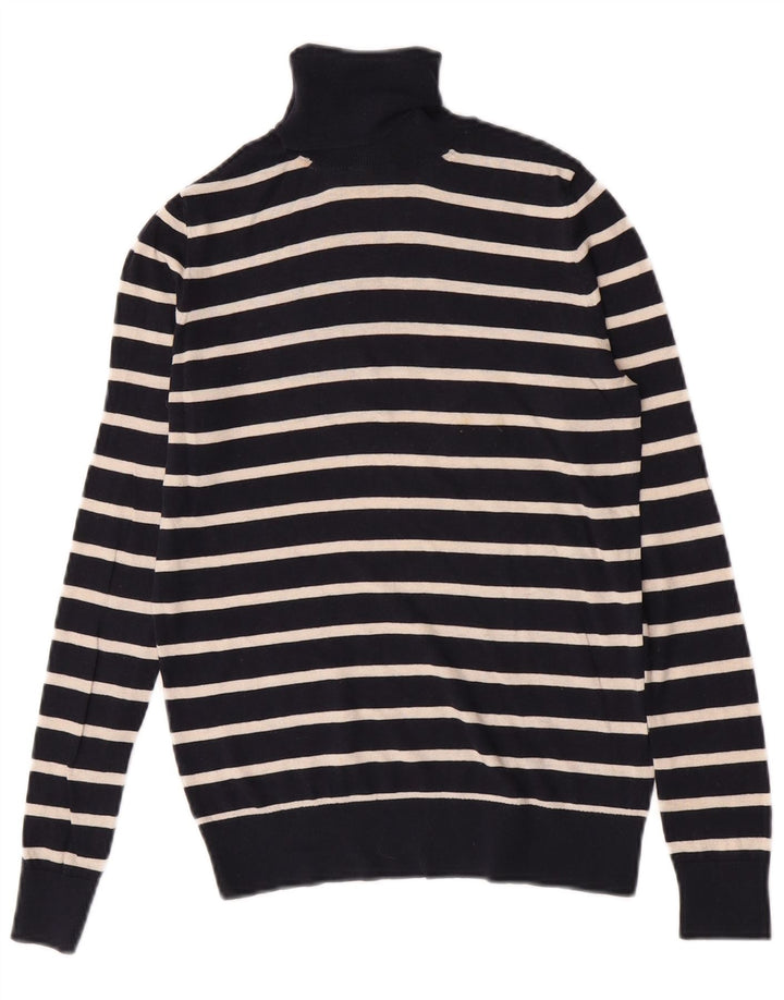 Massimo Dutti Γυναικείο πουλόβερ με ρολό λαιμόκοψη UK 10 Small Navy Blue ριγέ