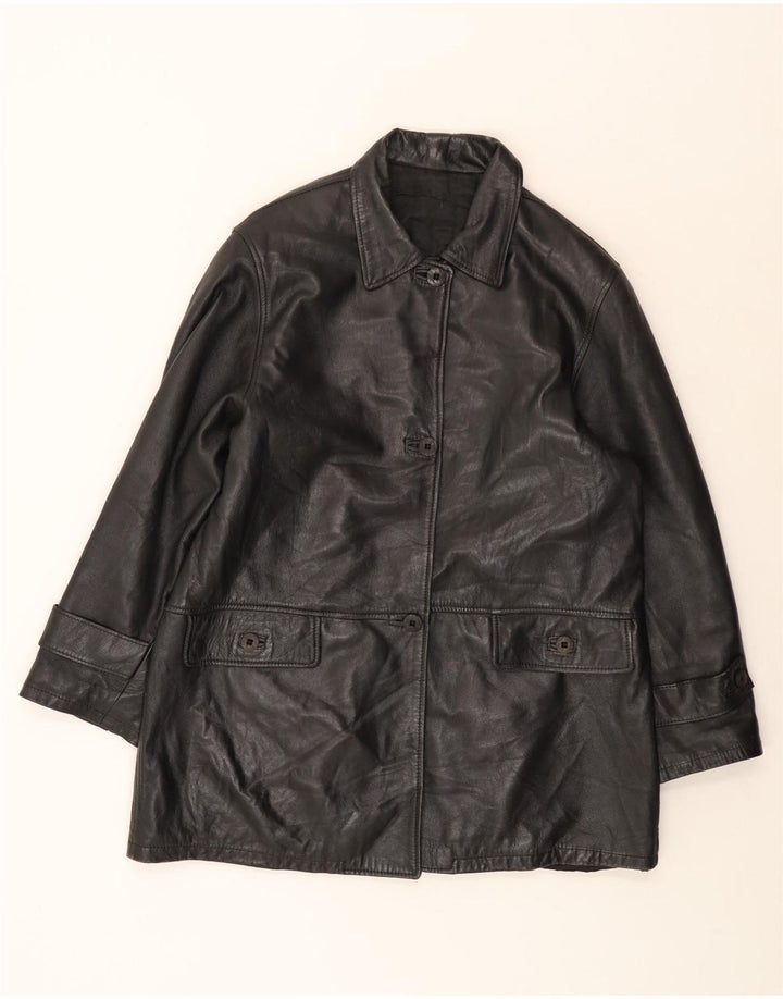 Vintage Γυναικείο Δερμάτινο Παλτό IT 46 Large Μαύρο