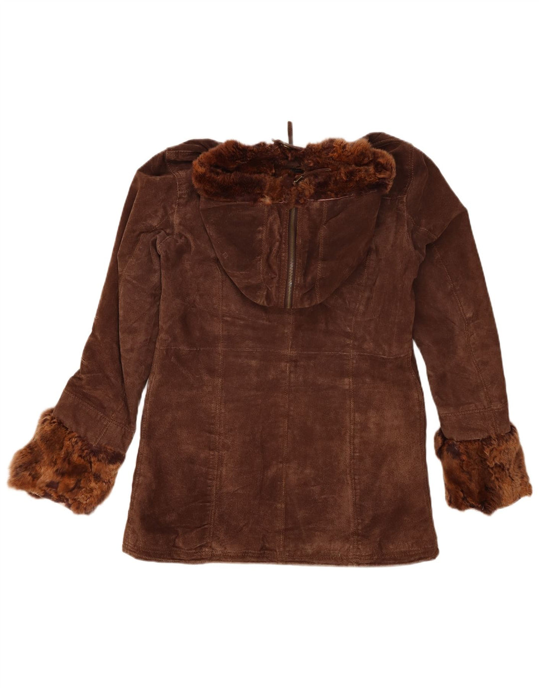 Conbipel Γυναικείο τζάκετ με κουκούλα Suede Windbreaker UK 14 Δερμάτινο μεσαίο καφέ