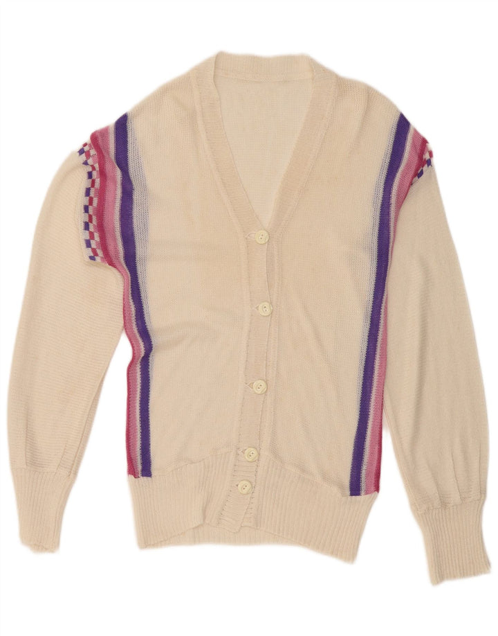 Vintage γυναικεία ζακέτα UK 12 Medium Off White ριγέ