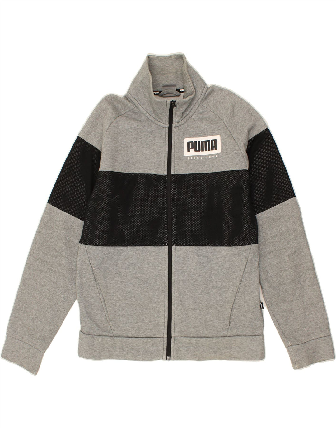 PUMA Mens Graphic Tracksuit Top Jacket Small Grey Colourblock Cotton Vintage Puma and Second-Hand Puma from Messina Hembry 