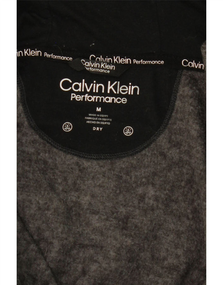CALVIN KLEIN Womens Graphic Zip Hoodie Sweater UK 14 Medium Grey Polyester Vintage Calvin Klein and Second-Hand Calvin Klein from Messina Hembry 