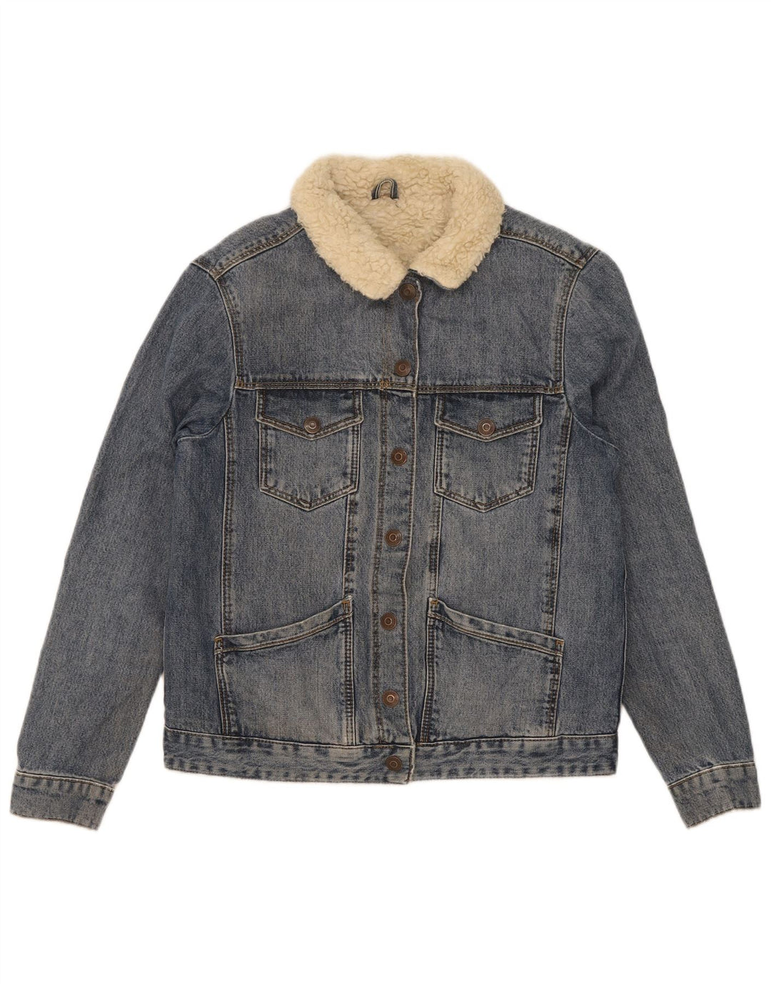 Topshop Γυναικείο Sherpa Τζιν Μπουφάν UK 8 Small Blue Cotton