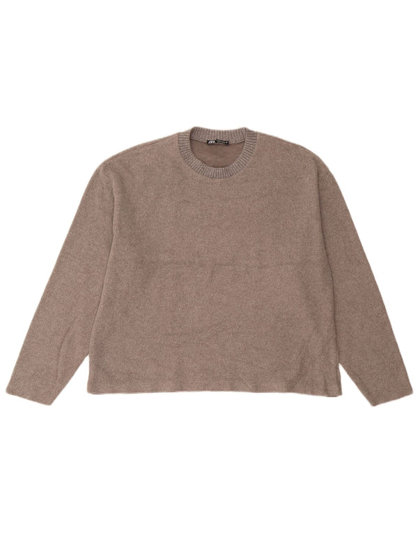 Zara Γυναικεία Loose Fit Top Μακρύ μανίκι UK 14 Medium Brown Flecked