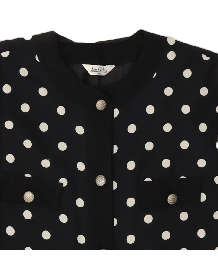JEAN CLAIRE Womens Longline Blazer Jacket EU 40 Medium Navy Blue Polka Dot Vintage Jean Claire and Second-Hand Jean Claire from Messina Hembry 
